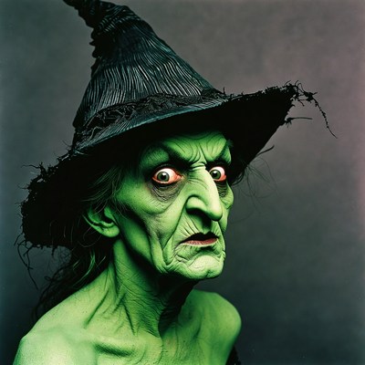 Green-faced witch with pointy hat