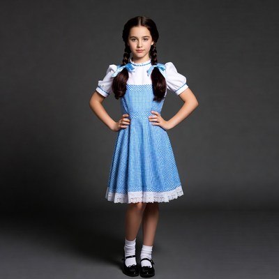 Girl in blue gingham Dorothy dress