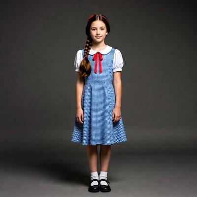 Girl in blue checkered dress