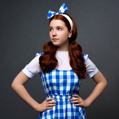 Girl in blue gingham Dorothy dress