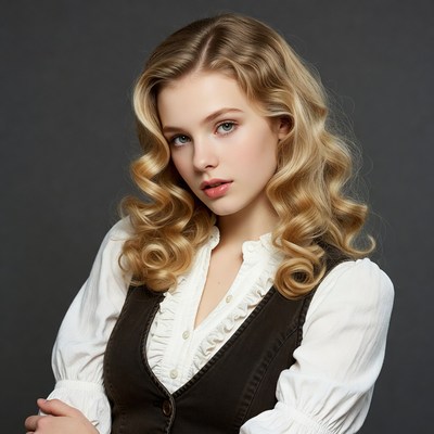Blonde woman in vintage vest and blouse