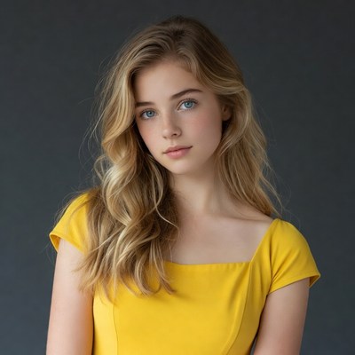 Young blonde woman in yellow dress