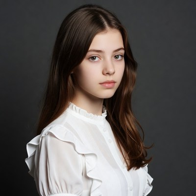 Teen girl in white ruffled blouse