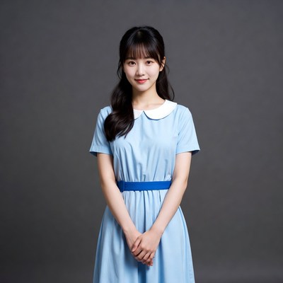 Asian girl in blue sailor dress