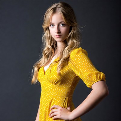 Blonde girl in yellow polka dot dress