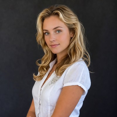 Blonde woman in white blouse