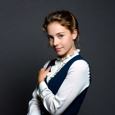 Young woman in white blouse navy vest