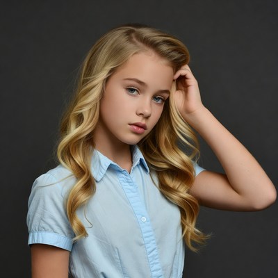 Blonde girl hand on chin