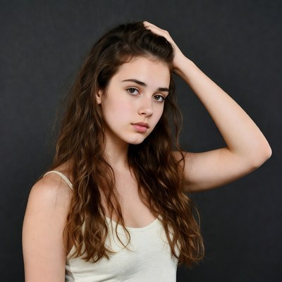 Teen girl hand on head