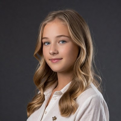 Teen girl with blonde hair smiling