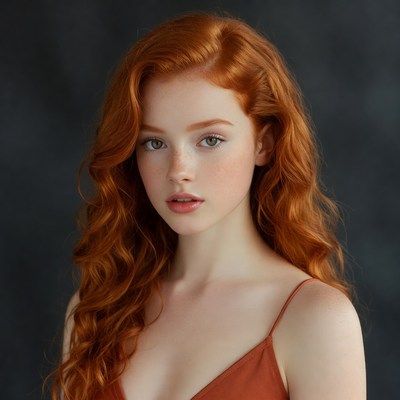 Redhead woman with wavy hair