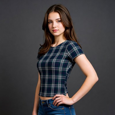 Young woman in plaid shirt and jeans