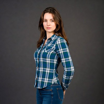 Woman in plaid shirt and jeans