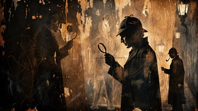 Silhouette Detectives with Magnifying Glass