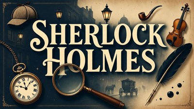 Sherlock Holmes Illustration with Deerstalker Magnifying Glass
