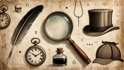 Vintage Detective Illustration Objects