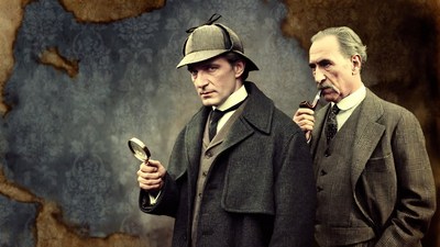 Sherlock Holmes and Watson with Magnifying Glass