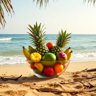 Tropical Fruit Bowl on Beach
