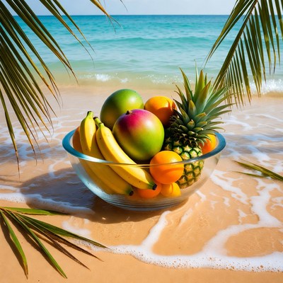 Tropical Fruit Bowl on Beach