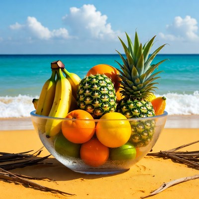 Tropical Fruit Bowl on Beach