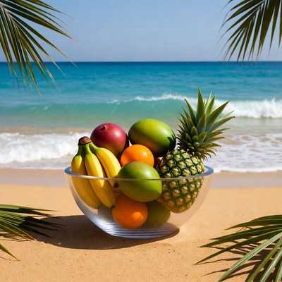 Tropical Fruit Bowl on Beach