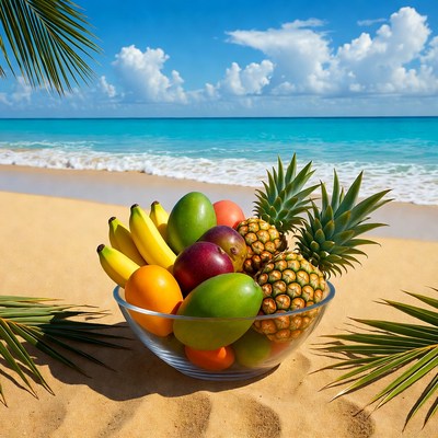 Tropical Fruits Bowl on Beach