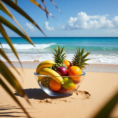 Tropical Fruit Bowl on Beach
