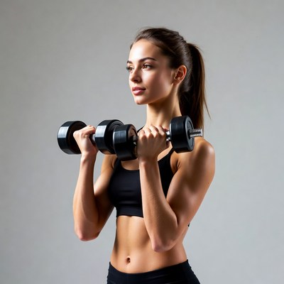 Woman lifting dumbbells in gym