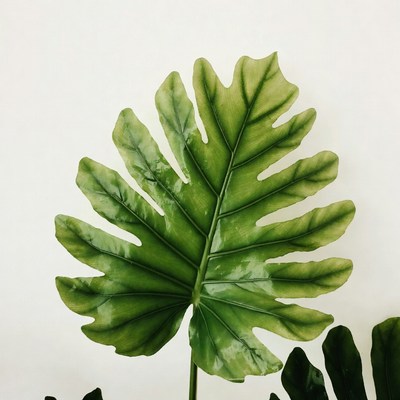 Large green monstera leaf isolated