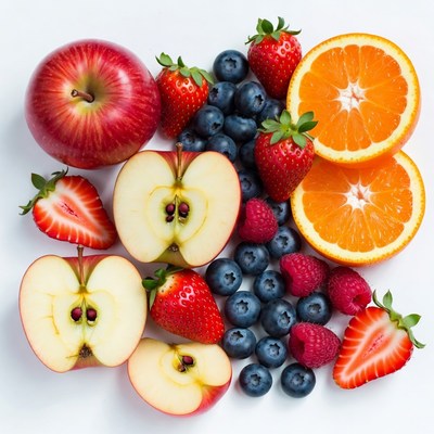Fresh Mixed Fruits on White Background