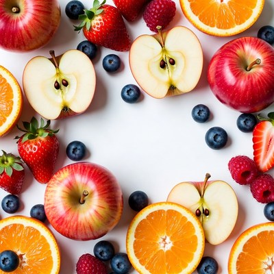 Fresh Mixed Fruits on White Background