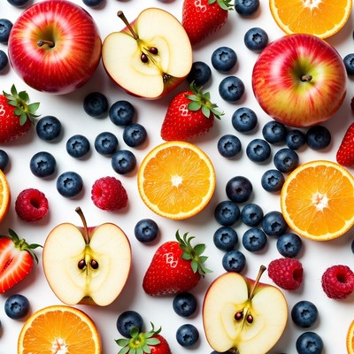 Mixed Fresh Fruits on White Background