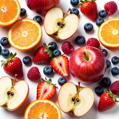 Mixed Fresh Fruits on White Background