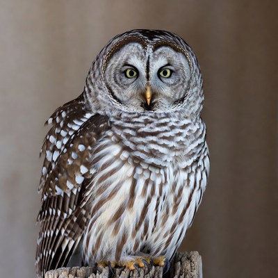 Barred Owl on Wooden Perch