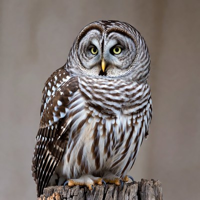 Barred Owl Perched on Stump