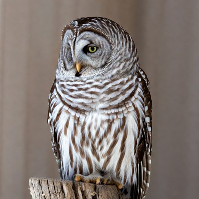 Barred Owl Perched on Stump