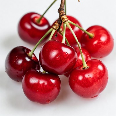 Fresh Red Cherries on White Background