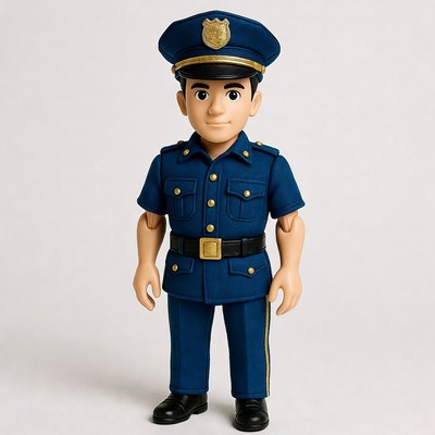 Cartoon Asian Police Officer Figurine