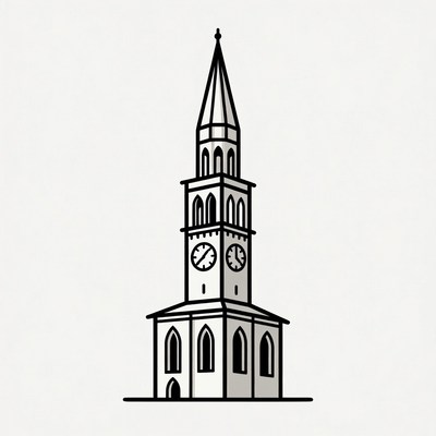 Line Art Church Tower Clock