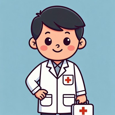 Cartoon Asian doctor boy with medical bag