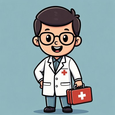 Cartoon doctor holding medical kit