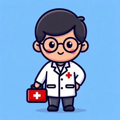 Cute Asian doctor holding first aid kit