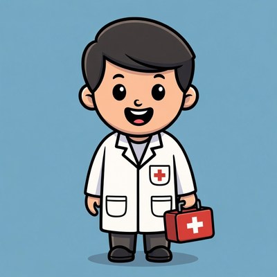 Cartoon doctor holding medical kit