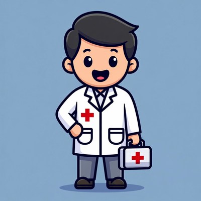 Cartoon Male Doctor with Medical Kit