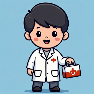 Cartoon boy doctor with first aid kit