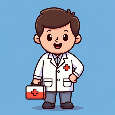 Cartoon doctor holding medical bag