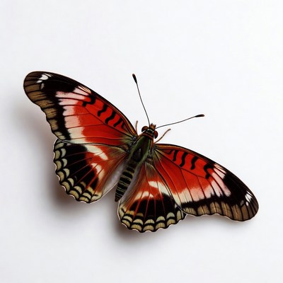 Red Admiral Butterfly on White Background