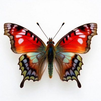 Red Peacock Butterfly on white background