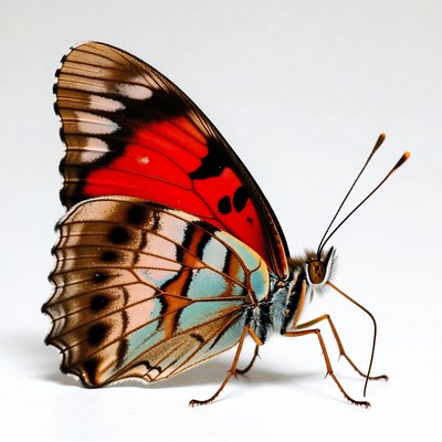Red Morpho Butterfly on White Background