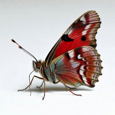 Red Admiral Butterfly on White Background